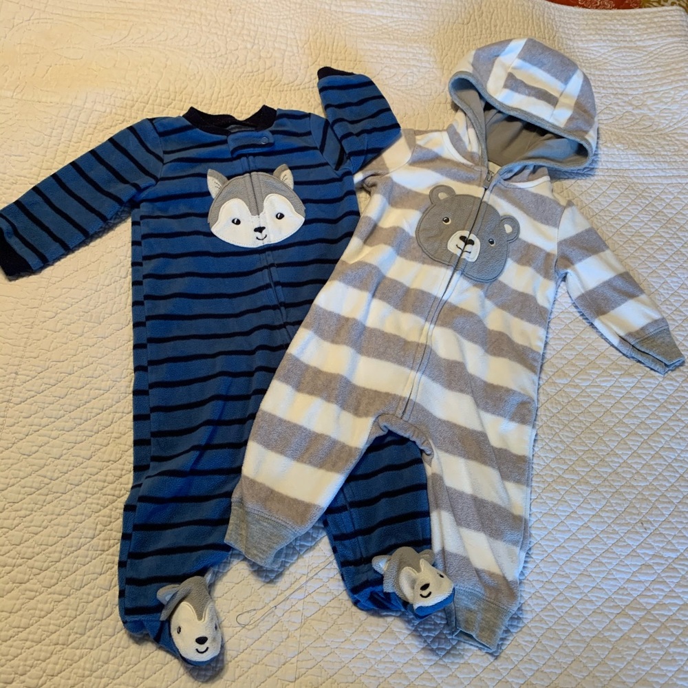 2 fleece JUST FOR YOU rompers (6M)